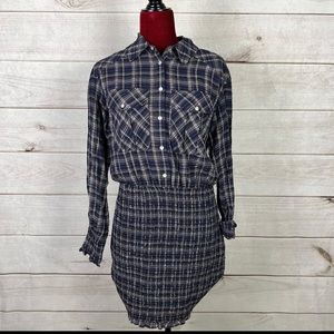 Veronica Beard Melnar Smocked Plaid Mini Shirt Dress 8